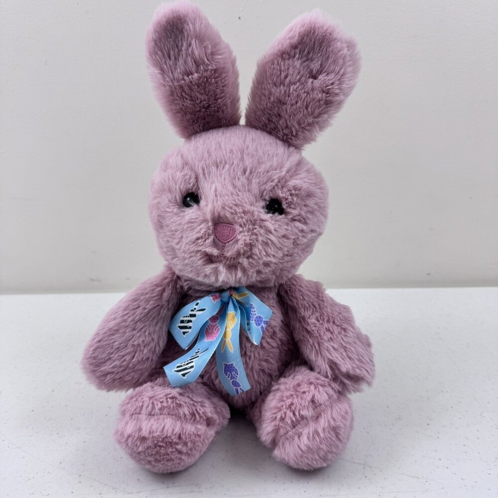 Walmart Pink Easter Bunny Rabbit Plush Toy Stuffed Animal Blue Bow Sitting